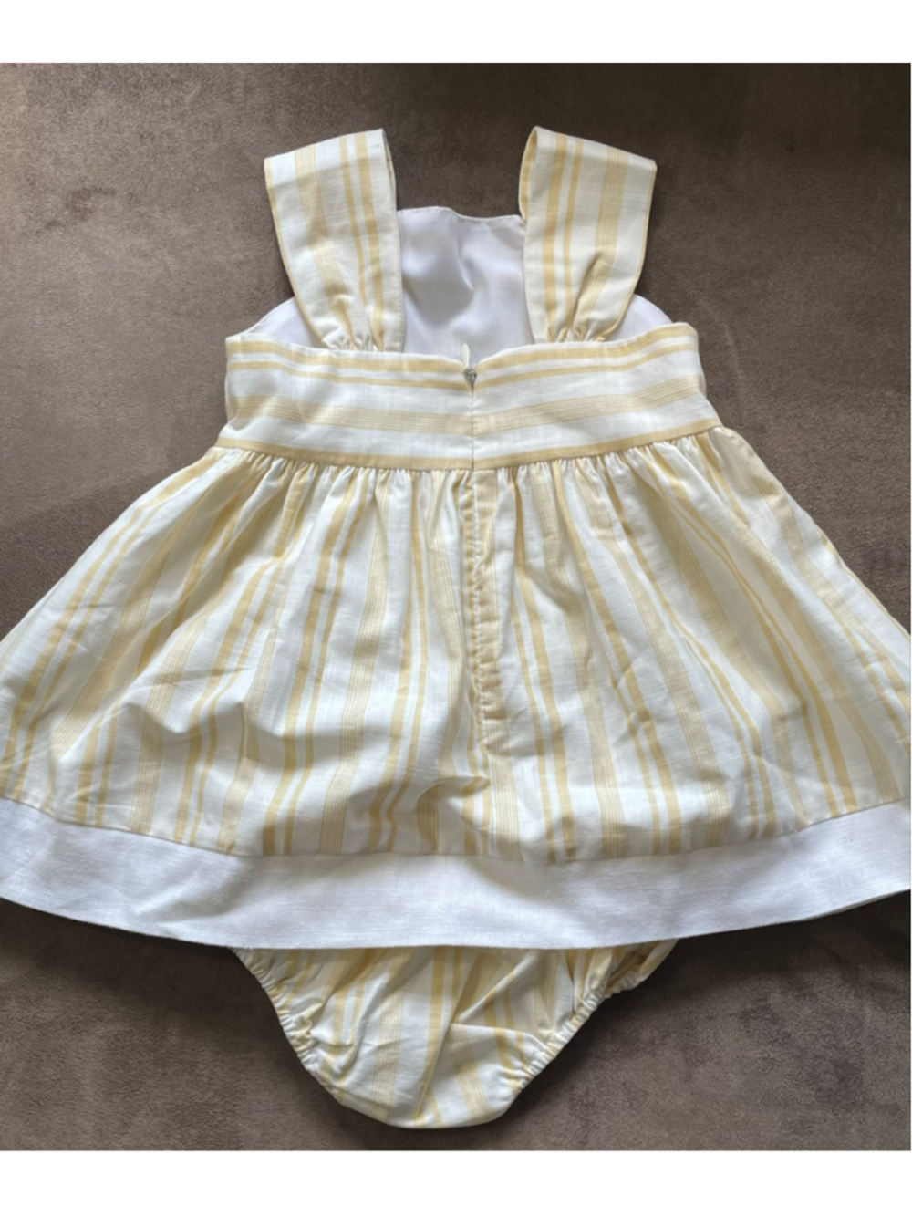 Edgehill Collection Baby Girl White Yellow Striped Dress & Bloomer 0-3 Months - Picture 8 of 8
